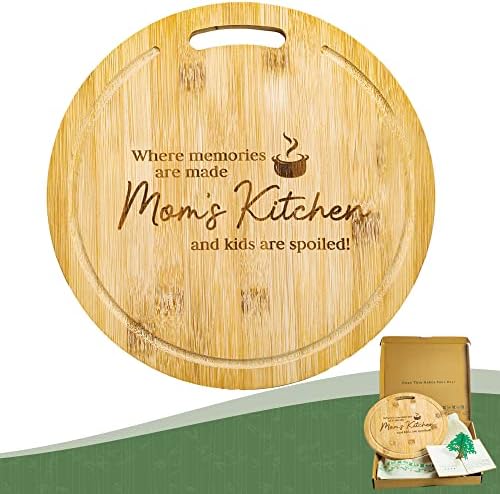 Viehana bambus okrugla rezna ploča za mamu sa platnenom torbom poklon, 11 mamina kuhinjska sjećanja gravirana