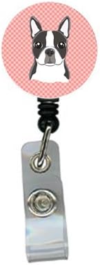Caroline's Treasures BB1203BR Checkerboard Pink Boston terijer Uvlačiva značka kolut, za medicinske sestre