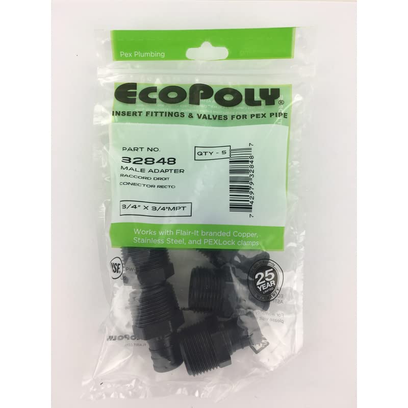 Ecopoly 32848 muški Adapter, 3/4 x 3/4 MPT, 0,75 ID, presovanje, Plastika