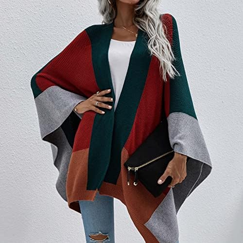 Knit šal za žene Otvoreni prednji kardigan džemperi Stripe Color Block Loathap Poncho Cape za proljeće Jesen