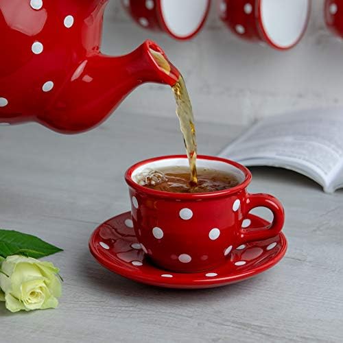 Grad do vikendice Handmade Crvena i bijela Polka Dot Ceramic 9oz / 250ml | Kapućino, kava, čaj za čaj i