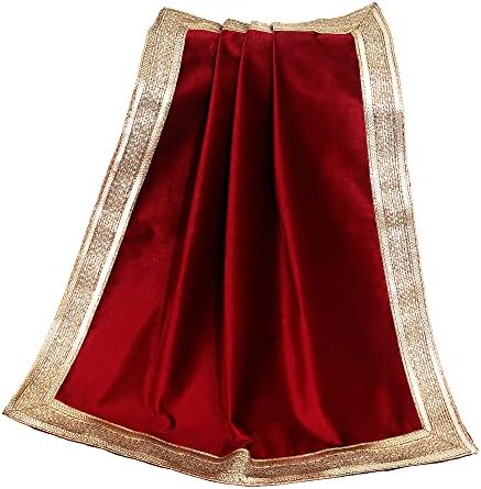 Indijski pošiljaoci čvrsta crvena baršunasta tkanina sa zlatnim Shinny granicom, Aasan Pooja Puja tkanina