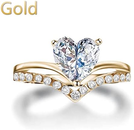 Srčani kubični zaručni prsten za cirkoniju, vjenčani mladenkini prsten, žuti zlatni pasijans 4-prongni obljetni