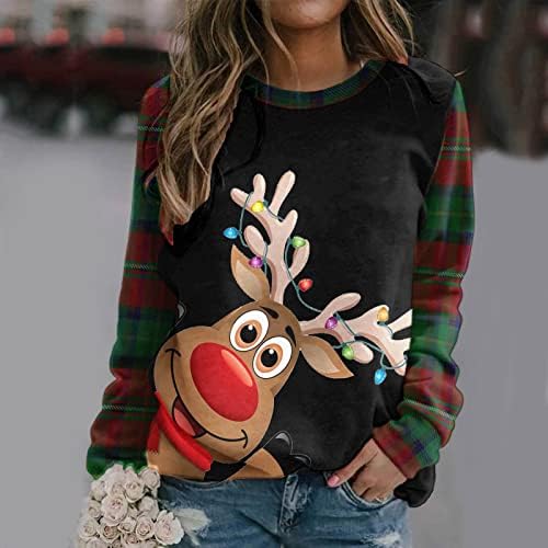 Zervoba božićne dukseve za žene smiješne Xmas Reindeer Print dugih rukava Novost Crewneck Ugly Božićni džemper