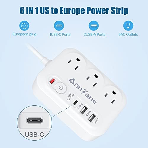 Europski putni adapter s USB C, dodatnim kabelom, SAD-a na europske međunarodne utikače putničke osnove